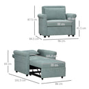 Poltrona Letto Singolo Schienale Regolabile 96x84,5x87,5 cm in Tessuto effetto Lino Verde