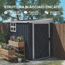 Casetta da Giardino con Finestra 128x193x161-181H cm con Serratura e Chiavi Incluse in Acciaio Grigio Scuro  