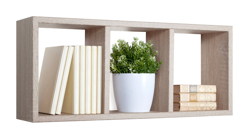 Mensola Rettangolare 3 Scomparti da Parete 70x30x15.5 cm in Fibra di Legno Tristano Rovere Sagerau