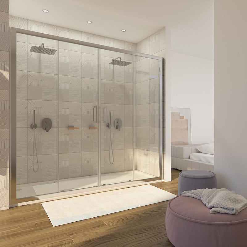 Porta Parete Doccia 2 Ante Scorrevoli in Cristallo Trasparente 6mm H195 Bonussi Giuly Varie Misure