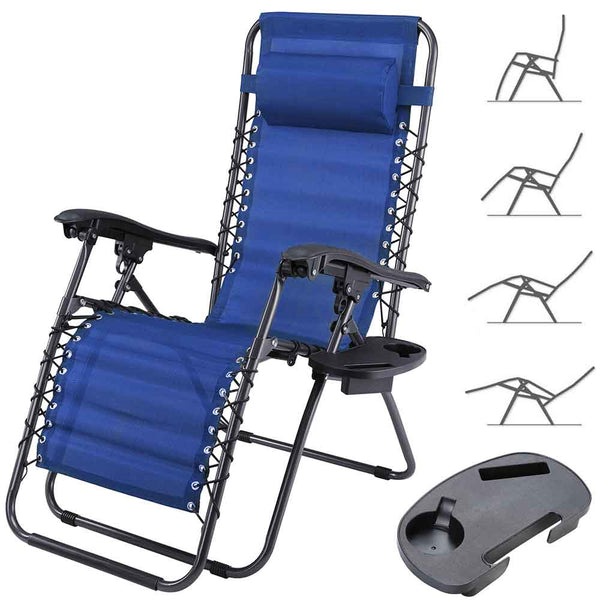sconto Sedia Sdraio Lettino da Giardino a Gravità Zero Pieghevole con Vassoio in Acciaio e Texilene Blu