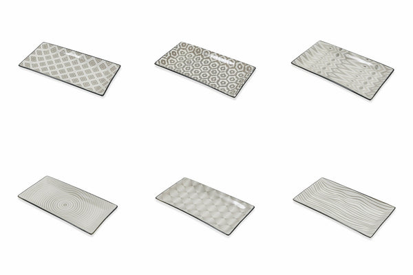 sconto Set mit 6 rechteckigen Tabletts aus Steingut Villa d'Este Home Tivoli Grey Confusion