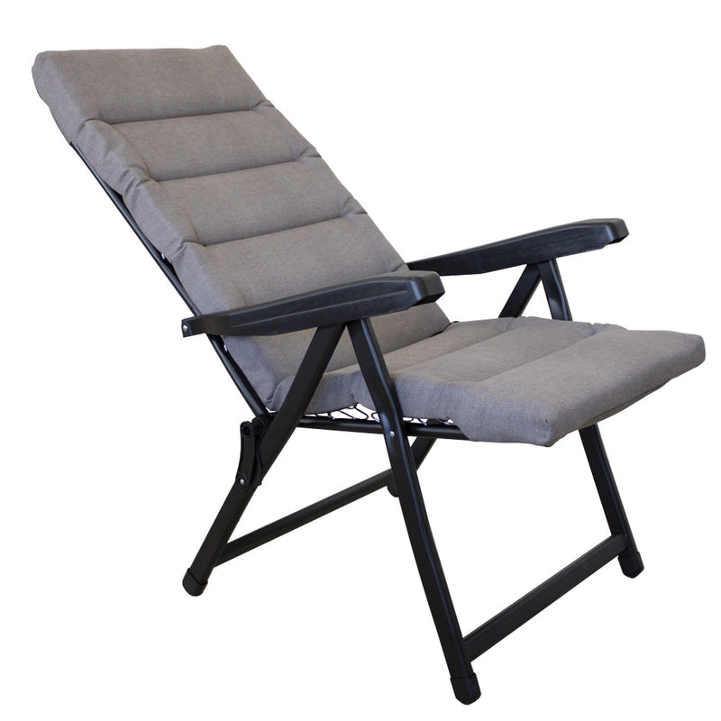 Sedia Sdraio Pieghevole da Giardino Reclinabile 6 Posizioni con Cuscino Tortora