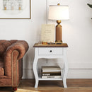 Comodino in Stile Francese con Cassetto 45x35x55 cm in MDF Bianco e Rovere   