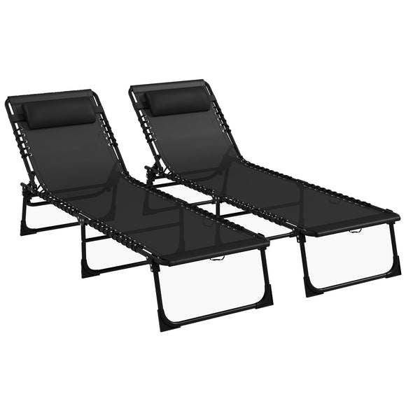 Set 2 Lettini Prendisole 189x58x30 cm con Schienale Reclinabile in Acciaio Nero sconto