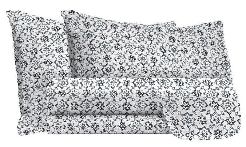 Set Lenzuola Matrimoniale con Stampa Sopra Sotto e Federe in Cotone Athena Dora Fumo