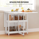 Tavolo Pieghevole a 2 Ribalte per 4 Persone 133,4x80x75 cm con 2 Ripiani Aperti in Legno e Metallo Bianco      