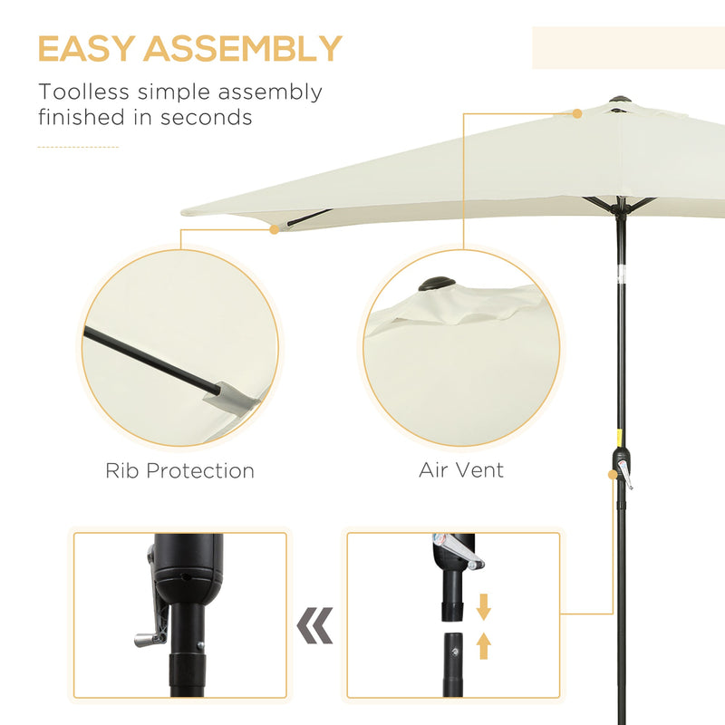 Ombrellone da Giardino 1,9x2,9x2,4 m Palo Ø38 mm in Alluminio Metallo e Poliestere Bianco Crema