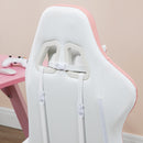 Sedia da Gaming 65x65x121-129 cm con Altezza Regolabile e Schienale Reclinabile in Finta Pelle Bianco e Rosa      