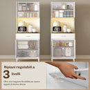 Credenza Moderna 71x40x180 cm con Luci LED Prese Elettriche e USB 2 Armadietti e Cassetto Bianco      