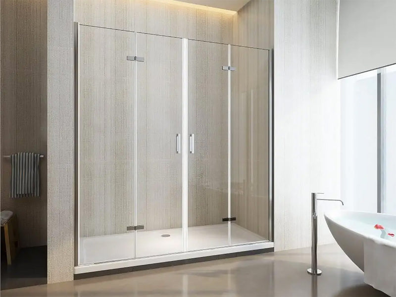Porta Parete Doccia 2 Ante a Libro in Cristallo Trasparente 6mm H190 Varie Misure