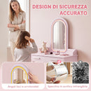 Set Toeletta Trucco Bambina 3-8 Anni 60x36x100 cm con Sgabello Specchio in Acrilico LED a 3 Colori e 2 Cassetti in MDF Rosa      