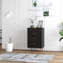 Cassettiera da 4 Cassetti Design Canettato 60x40x96 cm con Maniglie Dorate e Dispositivo Antiribaltamento in MDF Nero      
