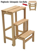 Sgabello scala ripieghevole a ribalta 37x23xh60 cm 3 gradini in legno