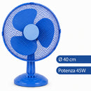 Ventilatore da Tavolo Autoportante Potenza 45W Ø40 cm 3 Velocità in Plastica Blu      