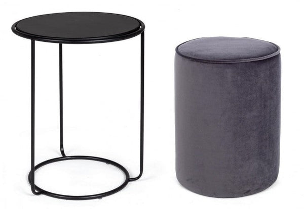 acquista Set 2 Annika Couchtisch-Hocker Dunkelgrau in Stoff mit Samteffekt