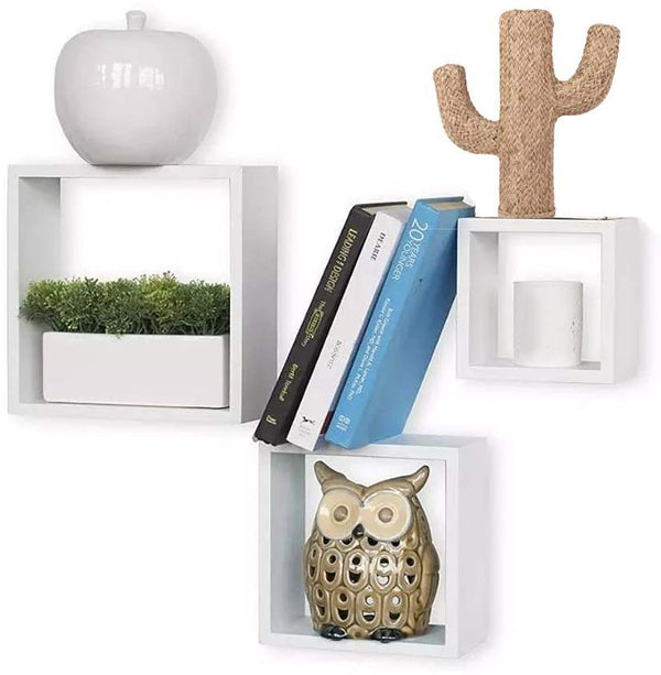 sconto Set 3 Mensole Parete 30cm Moderne Design Cubo Mensola Scaffale Legno MDF Bianco