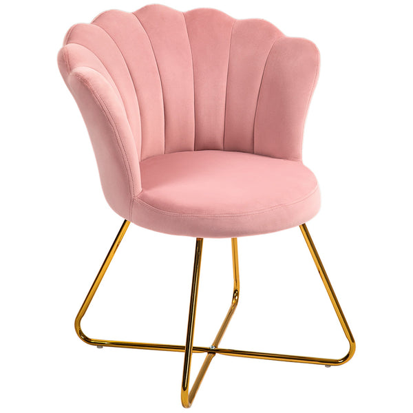 Sedia Moderna Ergonomica con Schienale a Petalo 69x64x80 cm in Velluto Rosa e Gambe Incrociate Oro acquista