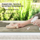 Set da Esterno 3 Pezzi Tavolo con Piano in Vetro e 2 Sedie con Cuscini Bianco   