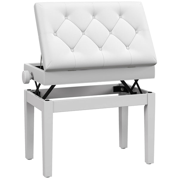 acquista Sgabello Pianoforte 54,5x33x48-58 cm Regolabile con Vano Portaoggetti e Seduta Imbottita Bianco