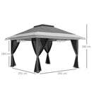 Gazebo da Giardino Pop-Up 356x356x280 cm Altezza Regolabile e Protezione UPF50+ Borsa con Ruote Grigio   