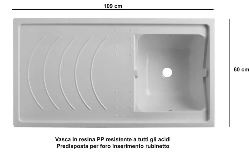 Lavatoio e Coprilavatrice in PVC 109x60x89 cm Forlani Esterni Roc Lato Destro