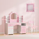 Set Toeletta Trucco Bambina 2 in 1 90x41x104 cm con Sgabello Specchio Luci a 2 Colori Cassetto e Ripiani in MDF Rosa      