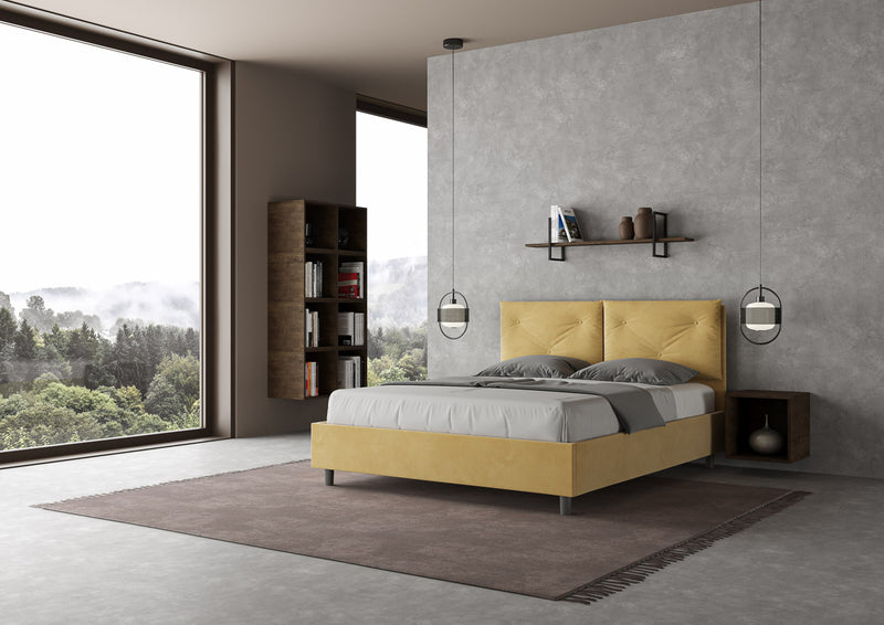 Letto Matrimoniale con Alzata Comoda Imbottito in Microfibra Appia Ocra Varie Misure