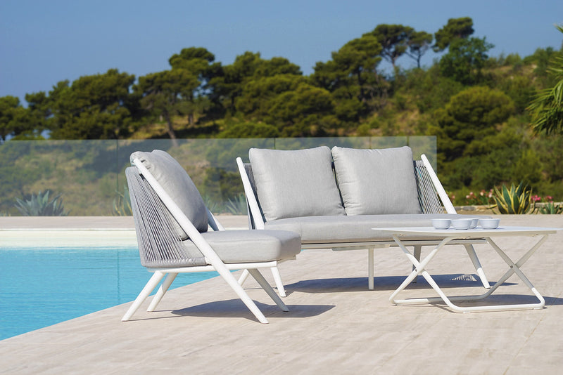 Set Salotto da Giardino Divano 2 Poltrone e Tavolino con Cuscini Grigio Chiaro