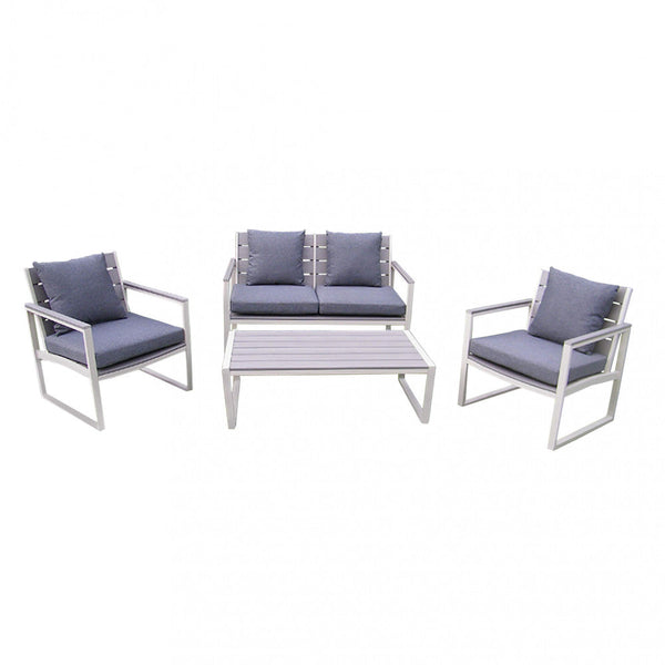 acquista Garden Lounge Set Sofa 2 Sessel und Couchtisch mit Kissen aus taubengrauem Aluminium