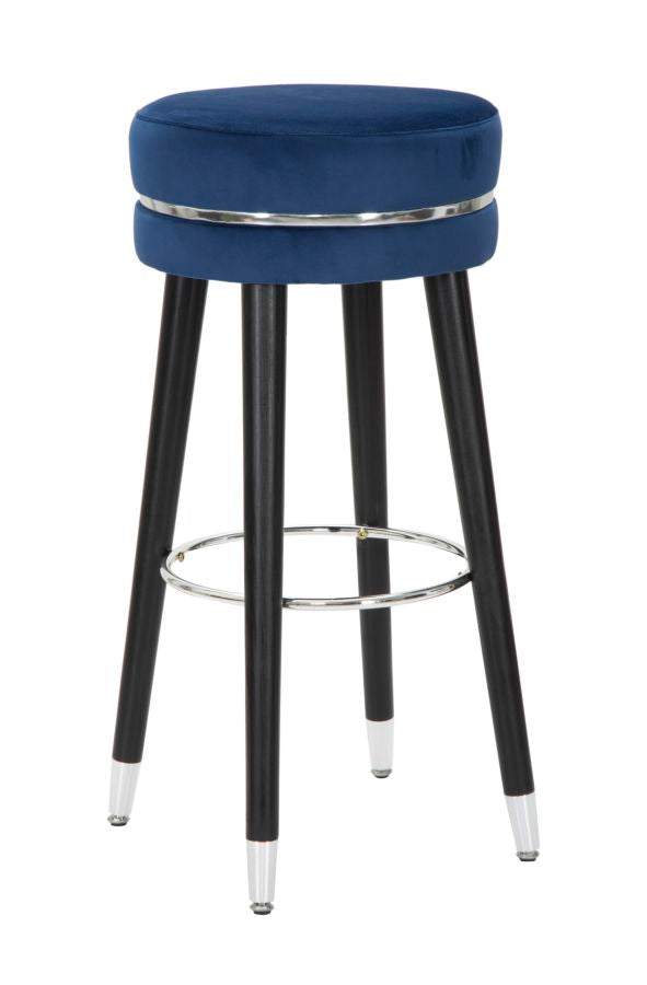 online Barhocker Paris Ø35x74 cm aus Holz und blauem Samtstoff