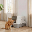 Lettiera per Gatti Chiusa 3 in 1 68 L 60x40x45 cm con Coperchio Vassoio Estraibile e Paletta in Acciaio Inox e ABS Grigio      