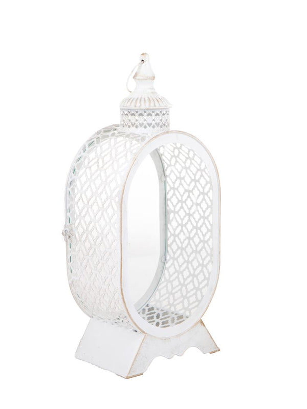 online Lampada Lanterna Decorativa Ovale 41 cm in Metallo e Vetro Bianco e Oro