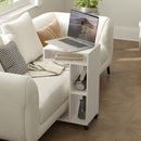 Tavolino da Soggiorno 40x30x69 cm con Rotelle e Mensola Aperta a Forma di C in Legno Bianco      