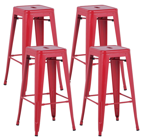 acquista Set 4 Sgabelli da Bar Alto in Metallo Victoria Rosso