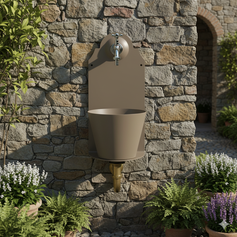 Fontana a Parete da Giardino con Rubinetto Belfer 42/PR Tortora