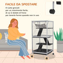 Gabbia per Porcellini d'India e Cincillà a 3 Piani 52x52x113,5 cm Ruote e Vassoio Rimovibile in Acciaio Grigio Chiaro      