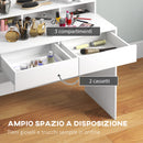 Consolle Trucco con Specchio e 10 Luci LED Stile Hollywood 80x40x135 cm in Melamina Bianco  