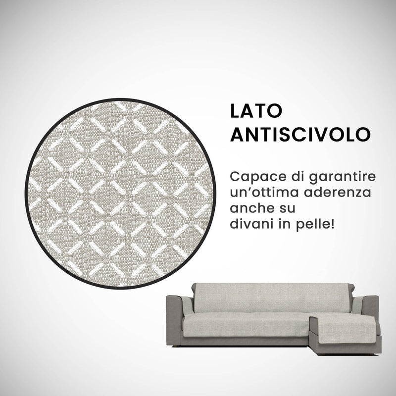 Copridivano in Poliestere con Penisola Destra Beige Varie Misure