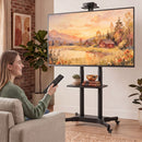 Carrello Porta TV Mobile 32-75 Pollici 85,3x64,8x129,5-189 cm con Altezza Regolabile in Metallo Nero      