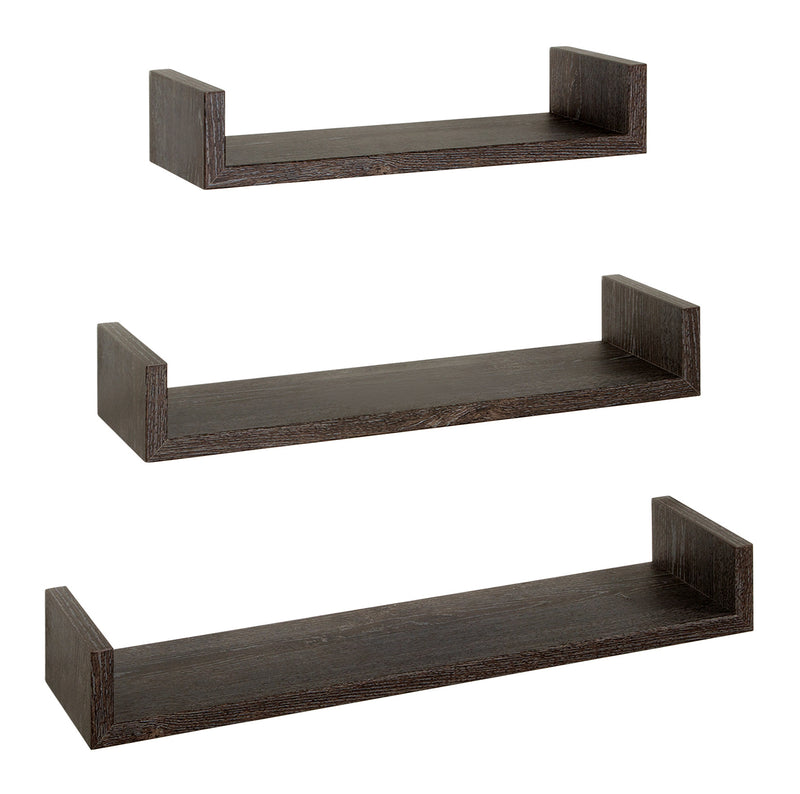 Set 3 Mensole da Parete 60-50-40x15,5x8 cm in Fibra di Legno Calamita Rovere Scuro