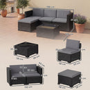 Set 5 Pezzi Salotto da Esterno con Divano Modulare e Tavolino con Piano in Vetro in Rattan PE Grigio      