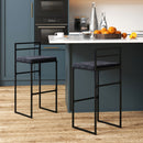 Set 2 Sgabelli Bar Industriali 42x40x91 cm con Schienale Poggiapiedi e Seduta Imbottita in Acciaio e Velluto Nero      