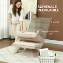 Poltrona Relax Girevole 360° con Schienale Regolabile in 5 Posizioni in Tessuto Effetto Lino Beige      