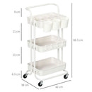 Carrello da Cucina Multiuso a 3 Livelli con Cestini e Ganci Rimovibili Ripiano con 12 Divisori in Acciaio e ABS Bianco      
