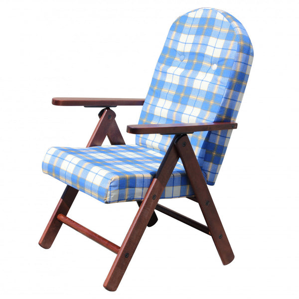sconto 4-Positionen-Sessel aus Buche mit blauem Baumwollkissen 61x75x110 h cm
