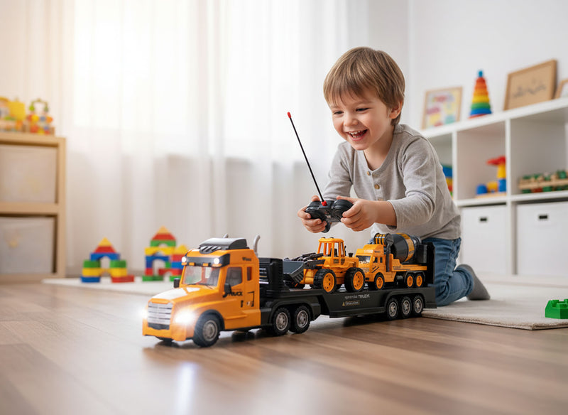 Camion Radiocomandato Giocattolo con Rimorchio Scala 1/30 Giallo      