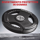 Set Dischi Palestra Olimpici 2x10 kg Ø32x4 cm con Foro Ø50 mm e 3 Maniglie Ergonomiche in Metallo e Gomma Nero      