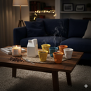 Set 6 Tazzine da caffè Accartocciati Multicolor con Lattiera Bianca in Gres Kaleidos