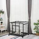 Box Kennel per Cani Pieghevole 94x58x69.5 cm a Doppia Porta con Blocco 4 Ruote e Fondo Rimovibile Grigio      